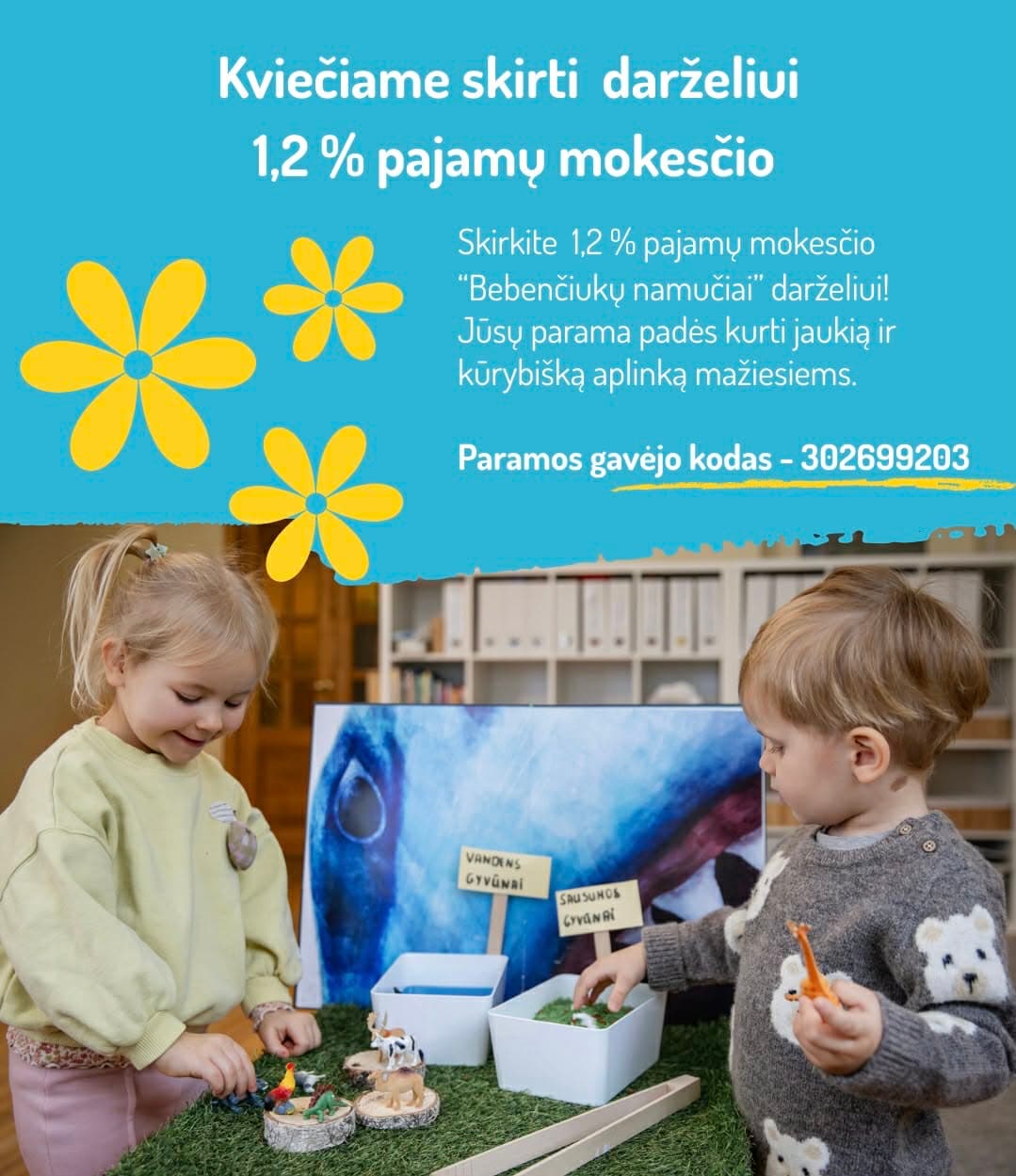 Skirkite 1,2 % pajamų mokesčio „Bebenčiukų namučių“ darželiui iki 2025 m. gegužės 2 d.
